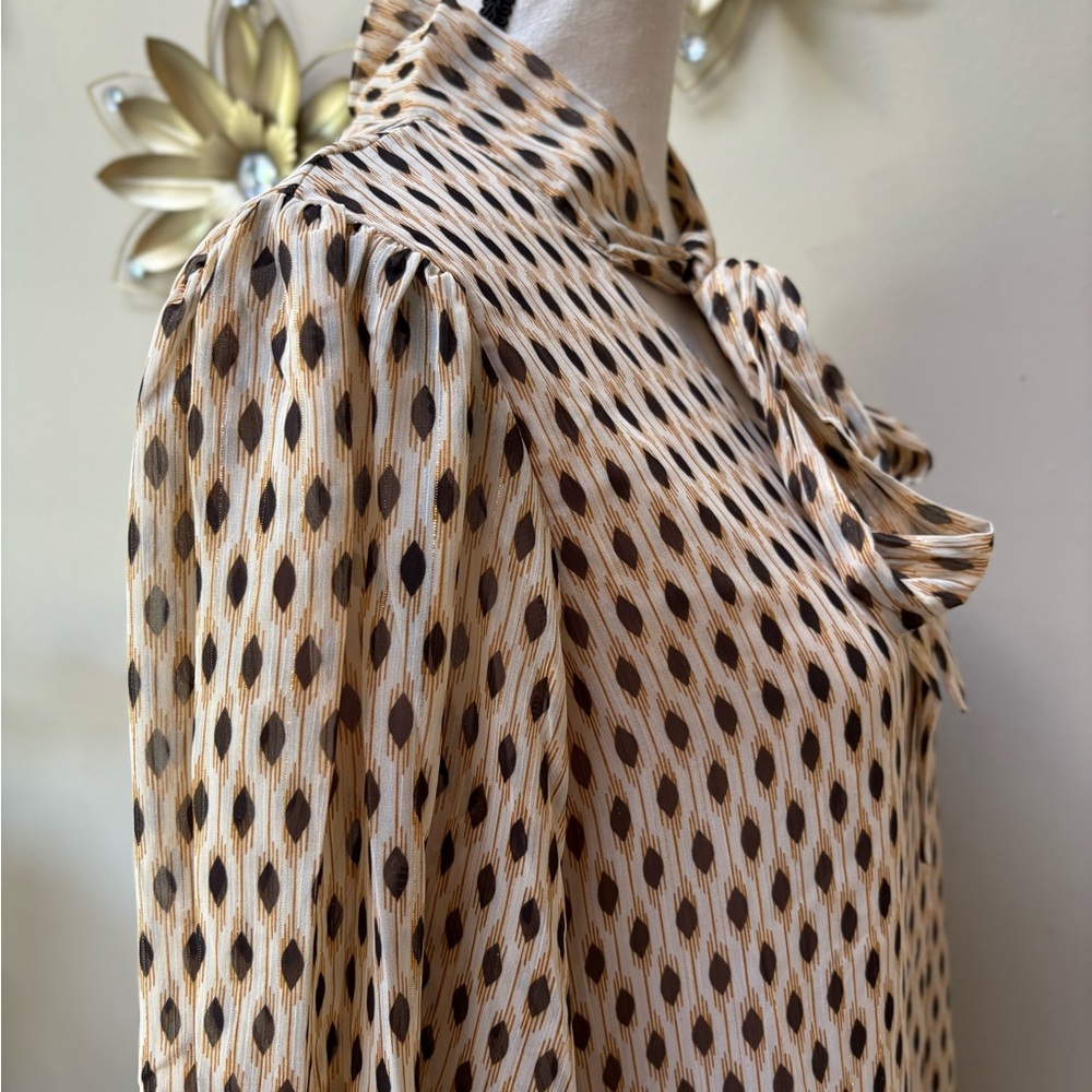 NWT Ruffle Tie Neck Dress in Cream & Gold - Picture 8 of 11